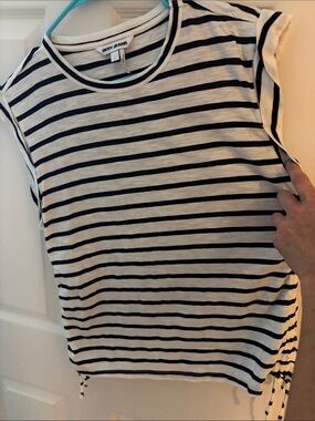 Dkny White and Black Striped Sleeveless Tank